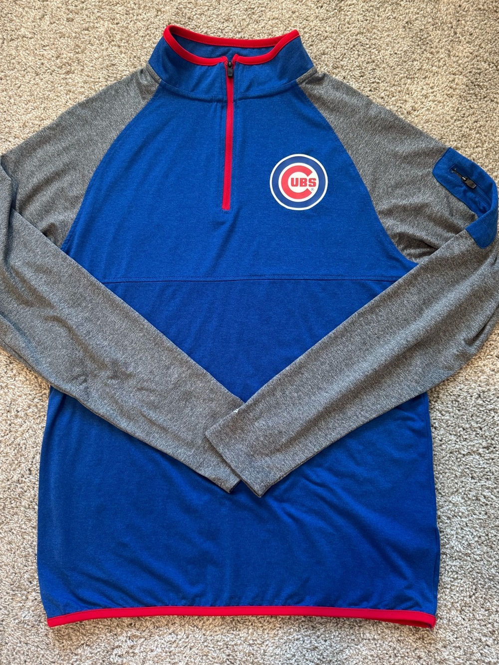 New Era Blue and Gray Cubs Quarter-Zip Pullover with Red Trim